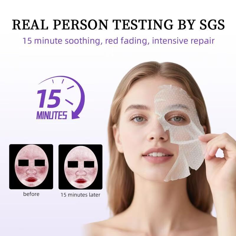Facial Mask Sheet, Hydrating & Soothing Sheet Mask, Moisturizing Strengthening Skin Care Mask Sheets for Dry Skin & Sensitive Skin, Suitable for All Skin Types, 6 Sheets - Image 4