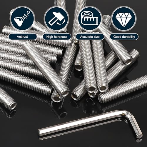 MIGUBIGU 20 Stück Gewindestange Edelstahl M8 x 40 mm, Madenschrauben M8 mit Inbusschlüssel, Stehbolzen, Gewindestifte DIN 975, Gewindestab Für Montage von Möbeln und Industrielle Fertigung