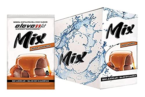 Eleven Fit Mix Instantáneo Sabor Crema Caramelo | Prepara 1.5L de Bebida Saludable, Sin Azúcar y Baja en Calorías | Ideal para mezclar con Leche, Cocinar y Preparar Postres | Caja de 24 Sobres