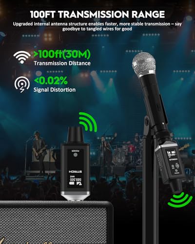 Image of STRICH M3 UHF Wireless XLR Transmitter and Receiver, 16 Channels | 164 ft range plug-on adapter for dynamic and condenser mics; compatible with audio mixers and PA systems