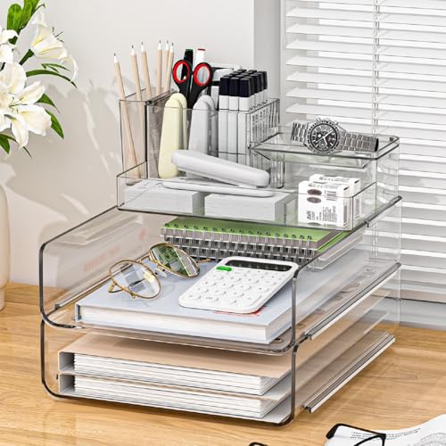 Paper Organizer Letter Tray - Acrylic Stackable Desk File Organizer