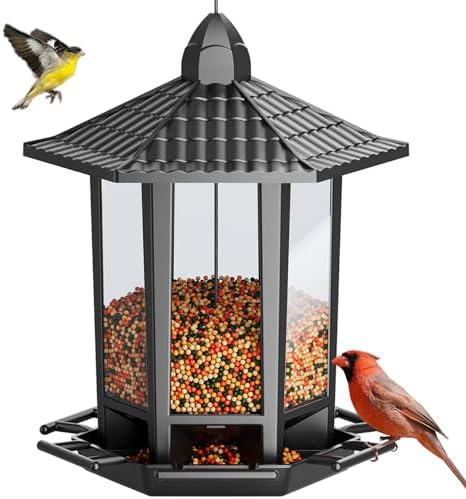 Small squirrel proof bird feeder that will change your backyard experience 7 Birdream Hanging Bird Feeders, Retro Pagoda Design Fun Installation Squirrel Proof Bird Feeders, Attracting Wild Birds Chickadees Goldfinches Cardinals Finches and Sparrows - Black