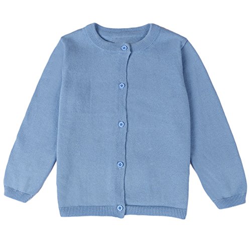 ASHERANGEL Little Girls Basic Crew Neck Solid Fine Knit Cardigan Sweaters Blue 3T