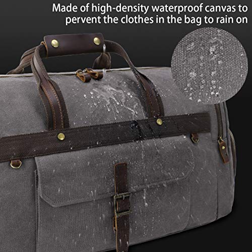 Travel Duffel Bag Waterproof Duffle Bags for Men Oversized Genuine Leather Carryon Weekend bag Canvas Overnight Bag Grey