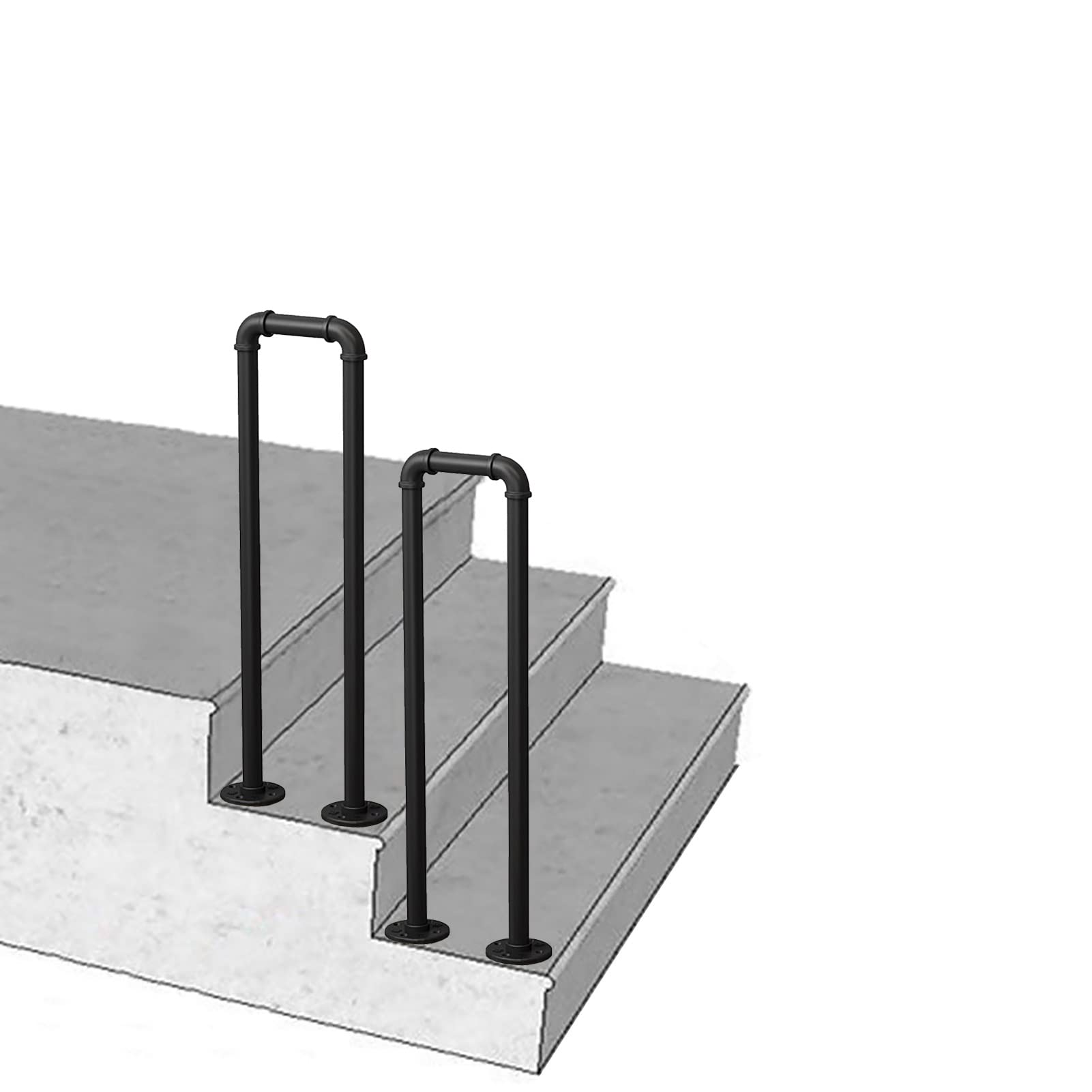 GLDYTVF Safety Stair Rail Staircases Railing for Outside Steps, Transitional Handrail for Concrete Steps and Wooden Stairs, Handrail Picket for Outdoor Front Porch Steps(Size:55cm(1.8ft))