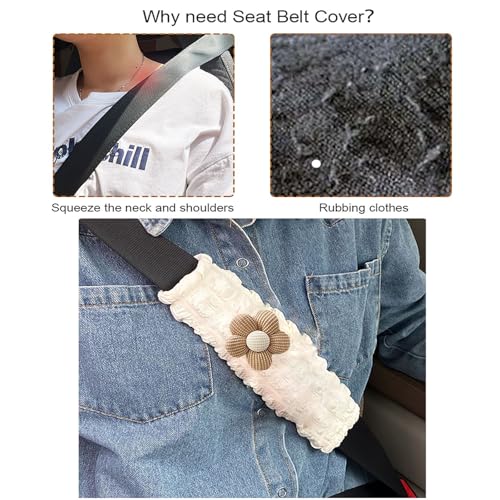 Image of Car Seat Belt Cover Pad, 2 Pack Flower Car Accessorie Seatbelt Covers Cushion Neck Shoulder Strap Protector Universal Seat Belt Cover for Adults and Kids (Texture Flower)