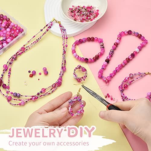 Image of Rired 27 8mm Round Glass Beads Kit, Craft Beads for Bracelet Making, Hot Pink Color with 4mm Bicone Crystal Beads, 2-4mm Spacer Seed Beads for Jewelry Making, Necklace, Phone Charms, DIY Earrings