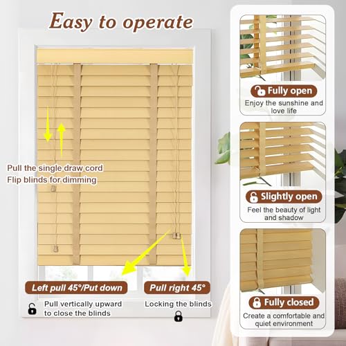 2" Slats Wood Blinds for Indoor Windows, Custom Wood Window Blinds, Wooden Venetian Horizontal Blinds & Shades for Indoor Windows, Office, Living Room, Bedroom