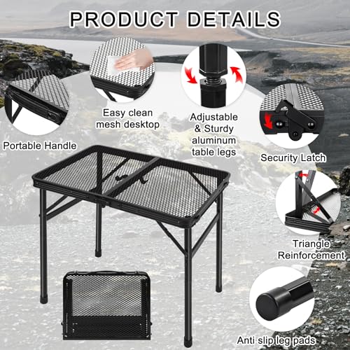 jkwokback-Grill-Table-Camping-Table-Portable-Folding-Table-Outdoor-Picnic-TableHeight-Adjustable-Collapsible-Table-with-Mesh-DesktopLightweight-Metal-Foldable-Table-for-Camp-BBQ-Picnic-RV