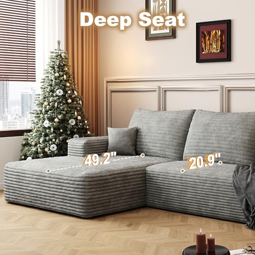 Image of 96 inch Sectional Couches for Living Room Cloud Couch Sofa with L-Shape Upholstered Boneless Couchs Modern Modular Sectional Couch with Chaise