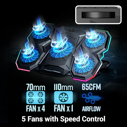 ZEBRONICS NC8000 Laptop Cooling Pad, Upto 17 inch, 5 Fans, 5 Level Adjustable, Speed Control, 10 RGB Modes, USB Port, Mobile Holder - Image 2
