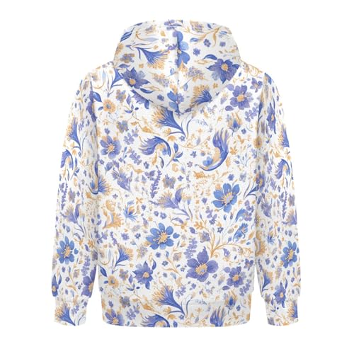 KLL Paisley Watercolor Floral Pattern Tile Flowers Unisex Girls Boys Sweatshirt Crewneck Hoodies with Kangaroo Pocket2