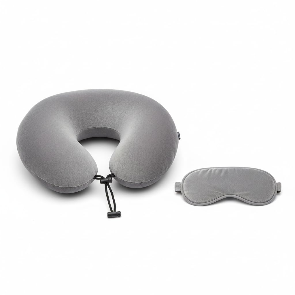 Govind Enterprises Grey Travel Neck Pillow with Adjustable Thread Lock | Soft Thread Fabric U Shape Neck Cushion | Premium Fiber Filled Portable Travel Pillow-image-18
