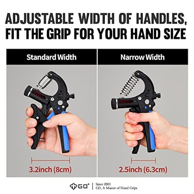 GD Grip2 Hand Grip Strengthener (Grip Strength Trainer) Adjustable Gripper (22~77lbs) Forearm and Wrist Exerciser Strengthener for Grip Strength