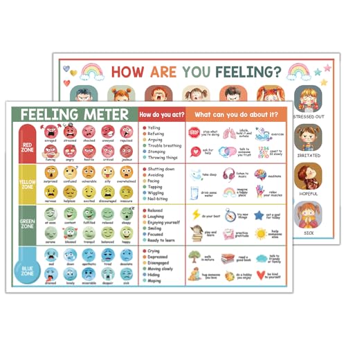 Feelings Chart for Kids Poster, 12"x18" Unframed Set of 2