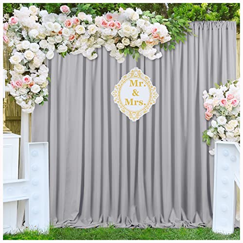 Image of Wedding Backdrop Curtains 2 Panel 5ft x 8ft Grey Polyester Backdrop Drapes for Birthday Party Decoration Ceremony Prom Stage Backdrop Curtain