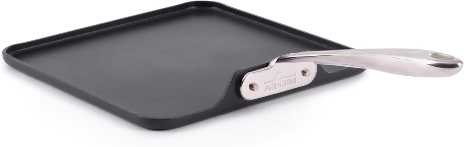 All-Clad HA1 Expert Hard Anodized Nonstick Griddle Pan For Stovetop 11x11 Inch Square Pan, Oven-Safe Up to 500°F, Professional Cookware, Dishwasher-Friendly, Pancake Pan, Cookware, Black