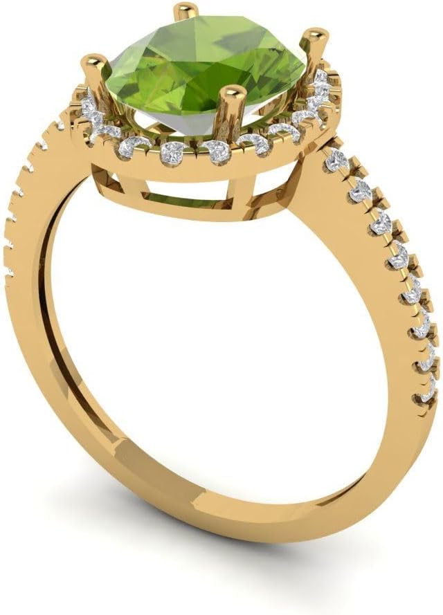 Clara Pucci 2.96 Brilliant Oval Cut Solitaire W/Accent Halo Natural Green Peridot Wedding Statement Bridal ring Solid 18K Yellow Gold