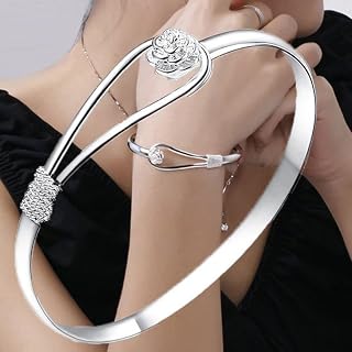 Hot new Sterling Silver Bracelets for Women fine elegant flower bangle adjustable Jewelry Fashion Party Gifts Girl student