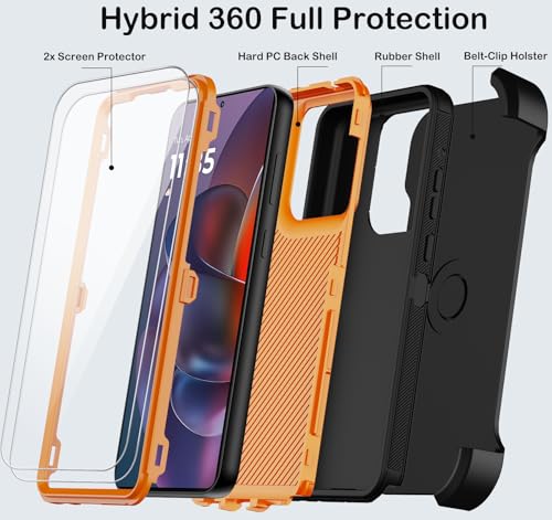 KECAI for Motorola Moto G Stylus 2025 Case with Belt Clip Holster,2X Screen Protector,Heavy Duty Shockproof Drop Protection Military Grade Rugged Full Body Phone Cover with Kickstand (Black Orange) by KECAI - Used condition - Image 3