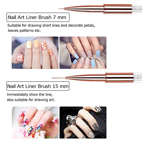 Ycyan 5Pcs Nail Art Brush Set Rhinestone Handle Gel Polish Nail Art Design Brushes With Uv Gel Nail Brush, Nail Art Liner Brush, Nail Drawing Brush For Salon And Home Diy Manicure Rose Gold #TOP4