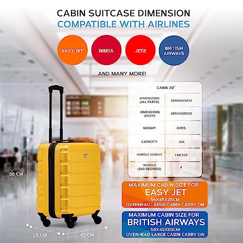 Flight Knight 56x45x25 EasyJet Cabin Bag, Jet2, British Airways Suitcase - Lightweight Small Durable 4-Wheel Cabin Case, Maximum Carry-On Size, ABS Hard Shell, 10kg Hand Luggage Bag- 56 x 45 x 25 - 3