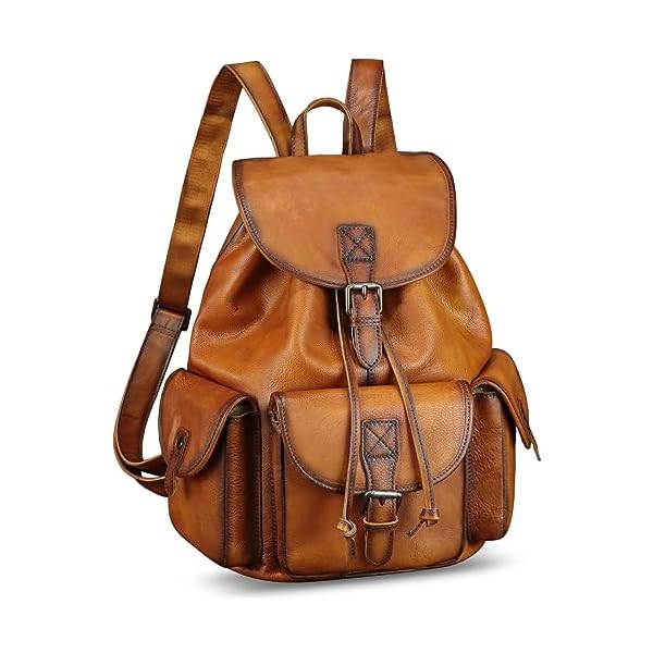 IVTG Genuine Leather Backpack for Men and Women Vintage Real Leather Knapsack Purse Rucksack Fashion Daypack High Capacity (Brown)