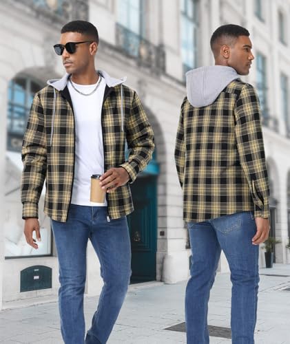 ZITY Men's Full Zip Fleece Flannel Jackets Sherpa Lined Plaid Shirts Hoodie Thick Warm Coat2