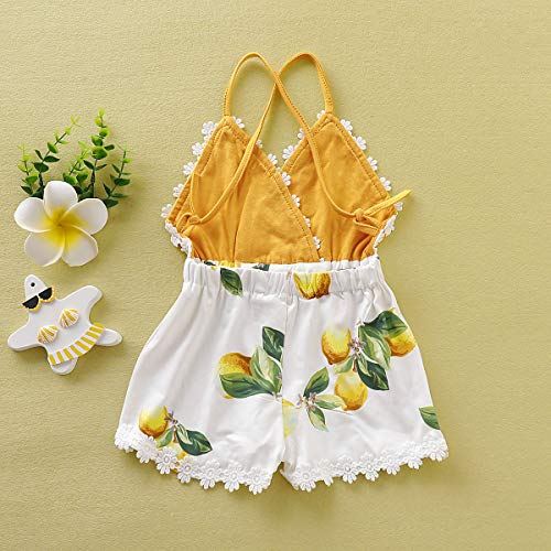 Toddler Baby Girl Romper Lace Trim Halter Lemon Jumpsuit Backless V-Neck Bodysuit (Lemon, 90) #TOP2