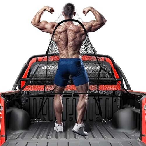 Truck Cargo Net for Pickup Bed - 4\'x4\' Large Bungee Mesh Netting with Hooks - Car Tailgate Nets - Automotive Trailer Accessories Securely Haul Your Heavy Loads