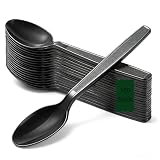 Suomiya 100 Stück Wiederverwendbare Löffel Schwar,16.5cm Plastikbesteck für Gastronomie, Hochwertig robustes Löffel für Obst Salate Mousse Eislöffel Kuchen Desserts
