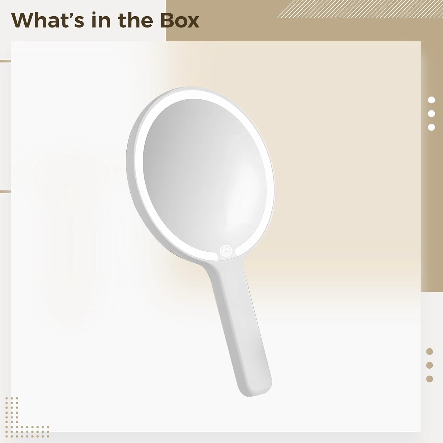 Led Portable Makeup Mirror with Touch-Sensitive Control, 3 Light Modes, Rechargeable Type-C, Round Pearl White Design for Dorms and Travel