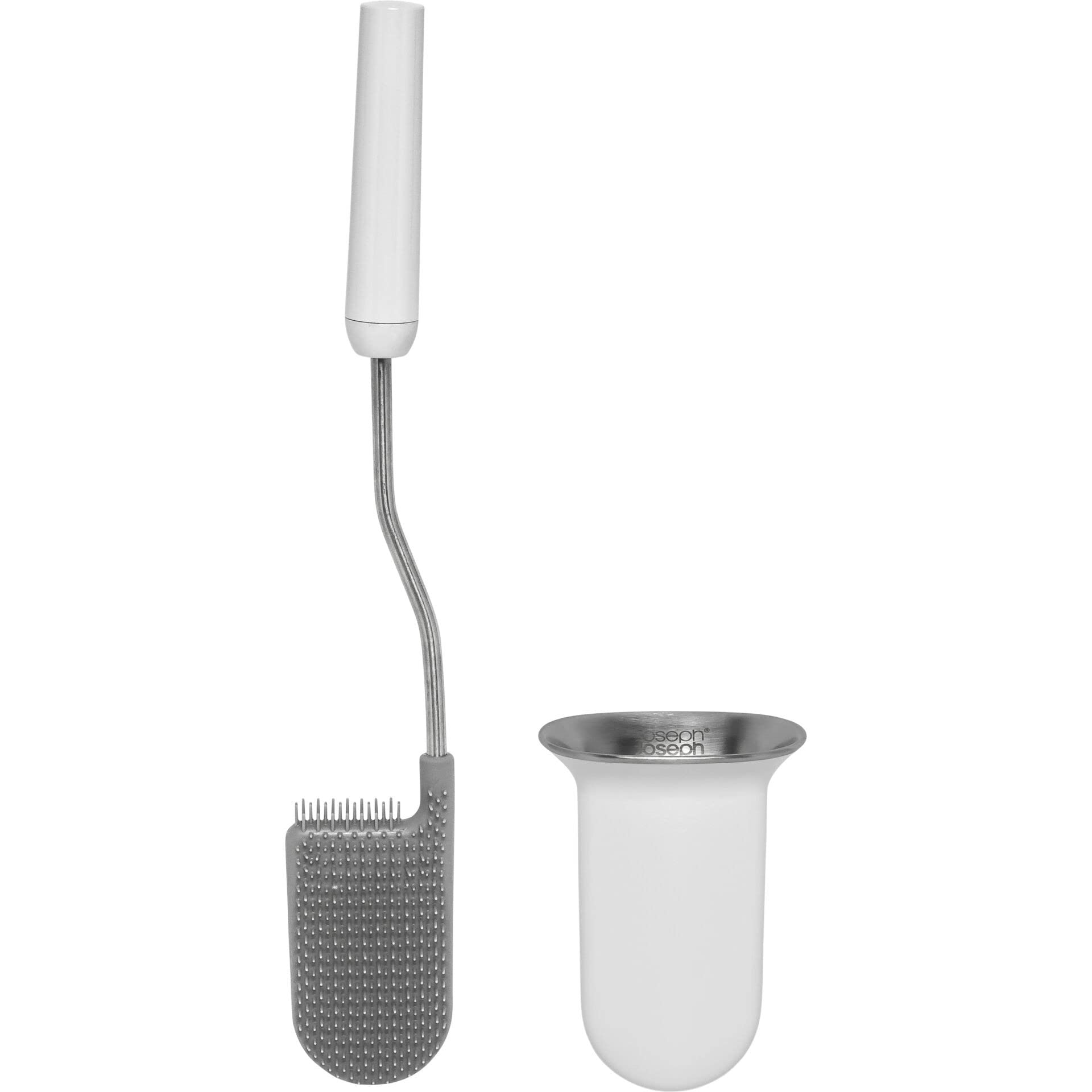 Joseph Joseph White Flex, Smart Hygienic Silicone Toilet Brush With Wall-Mounted Holder Set, Flexible Anti-Drip, Anti-Clog Deep Clean Head, Regular