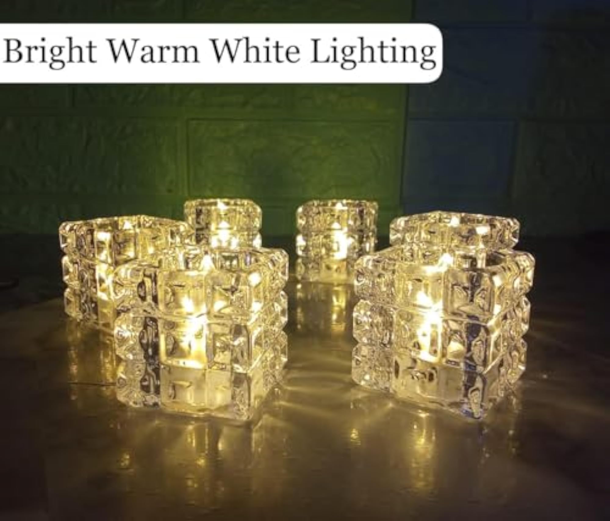 Block Crystal Tealight Candles, Flameless LED Diya