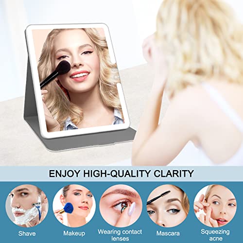 Deweisn Folding Compact Travel Lighted Makeup Mirror With 72 Leds 3 Colors Light,Rechargable 2000Ma Batteries Portable Mirror With Dimming Touch Screen,Lighted Cosmetic Mirror With Pu Cover Leather #TOP3