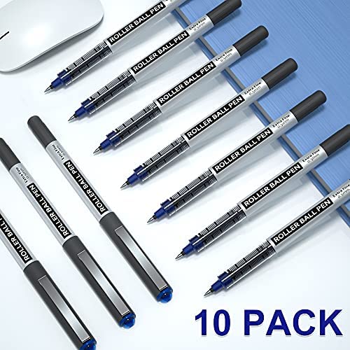 Shuttle Art Rollerball Pens, 10 Pack Blue Liquid Ink Pens, 0.5Mm Extra Fine Point, Quick Drying For Writing Journaling Taking Notes School Office #TOP3