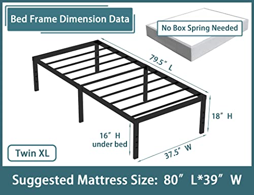 Rooflare Twin Xl Bed Frame 18 Inch Tall Max 3500Lbs Heavy Duty Metal Twin Xl Size Platform Extra Long For Boys Girls No Box Spring Needed Black Easy To Assemble-Black #TOP2