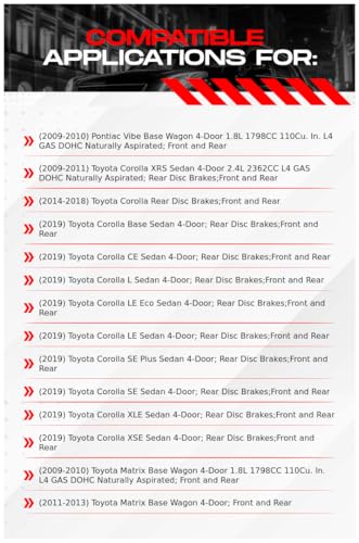 Image of R1 Concepts Front and Rear Brake Kit Fits 2009-2010 Pontiac Vibe; 2009-2019 Toyota Corolla; 2009-2013 Toyota Matrix| Ceramic Pads, Blank Rotors| Hardware| 10.8 inch Front & 10.2 inch Rear