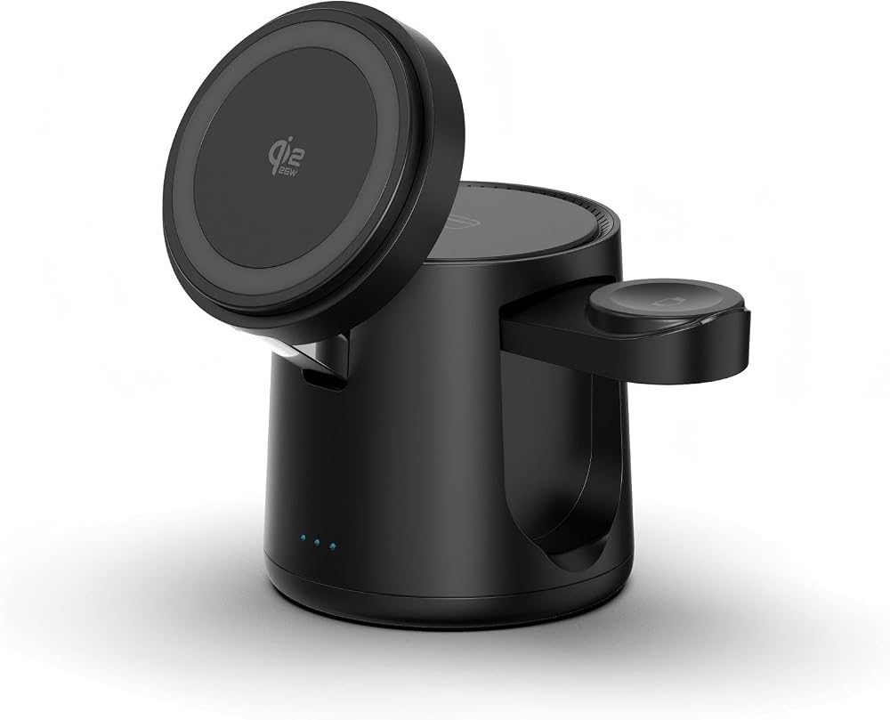 3-in-1 Wireless Charging Station for Apple, 25W Fast Magnetic Charger for iPhone 18/17/16/15/14/13/12 Series, Apple Watch & AirPods, Zinc Alloy & ABS Desktop Stand with 45W PD Adapter & USB-C Cable — 사진 1
