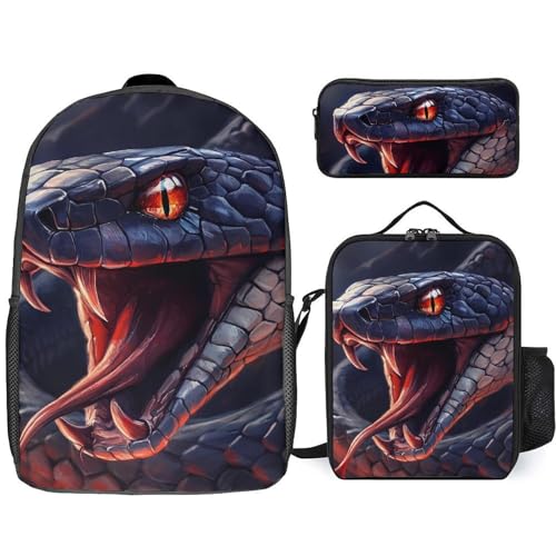 Fierce Snake Classic Backpack Lunch Bag Pencil Case 3 Piece Set Travel Daypack