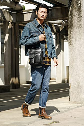 WEIXIER Bolsas Masculinas de Ombro de couro bolso duplo 3 cores (preto)