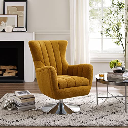 Art Leon Mid Century Modern Swivel Living Room Chair, Accent Chair With Chrome Base, Fabric Sofa Chair Leisure Lounge Chair Armchair For Living Room Bedroom, Saffron #TOP7
