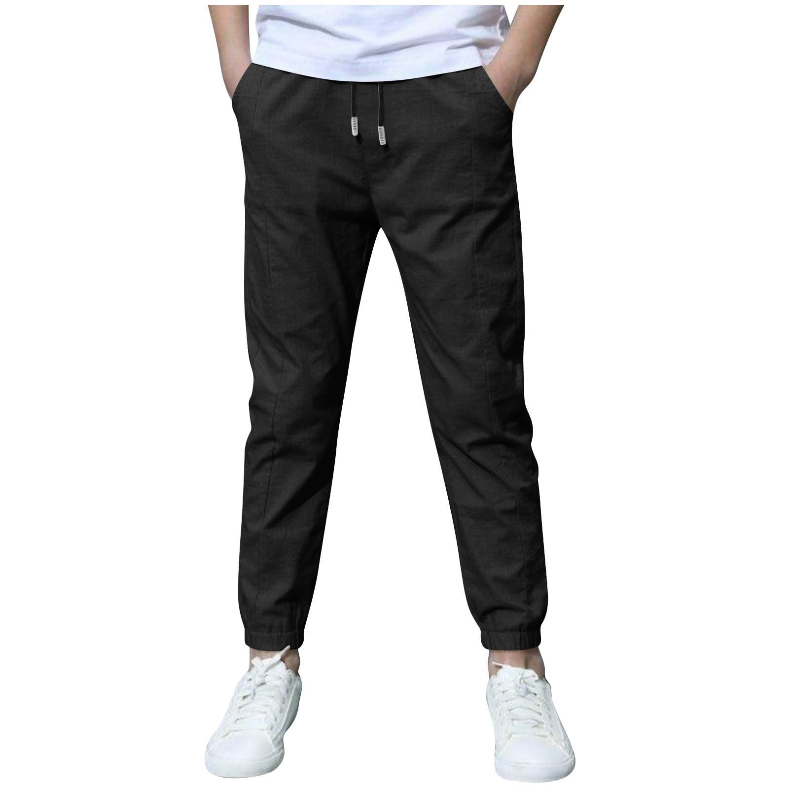 Pantalones de chándal de lino para niños con cordón y cintura elástica
