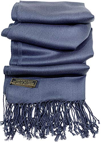 CJ Apparel Smokey Grey Dark Gray Charcial Black Solid Color Tassels Design Nepalese Shawl Seconds Scarf Wrap Stole Throw Head Wrap Pashmina Hand Made in Nepal New4