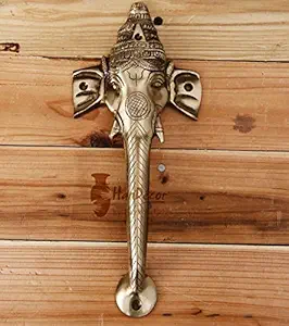 Two Moustaches Brass Ganesha Design Door Handle, Main Door Handles, Antique Brown, Standard, Pack of 1