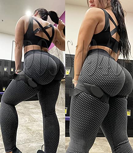 Cross1946 Women's High Waist Texture Butt Lifting Leggings Workout Booty Yoga Pants Tummy Control Push Up Ruched #TOP3