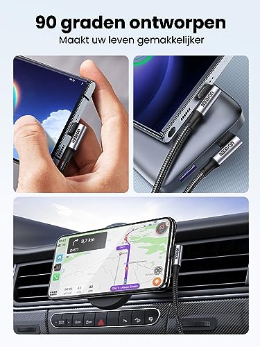 100W USB C oplaadkabel haakse stekker 90° PD 3.0 PPS 5A, snel opladen en data 480Mbps, 3m, iPhone 15, MacBook Pro - Afbeelding 5