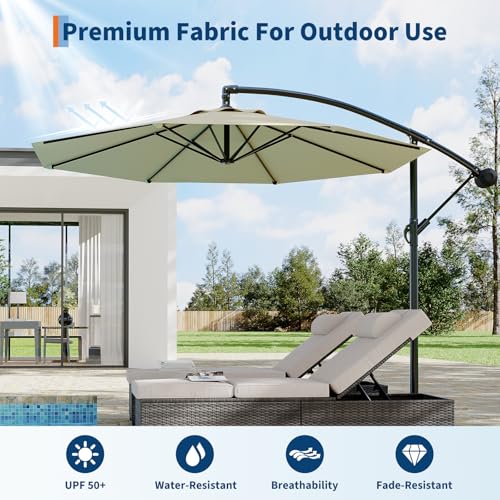 10FT Cantilever Umbrella outdoor patio, Offset Patio Umbrella with Easy Lift & Tilt Adjustment, UV Protection Fade Resistant for Deck, Pool, Garden, Beige