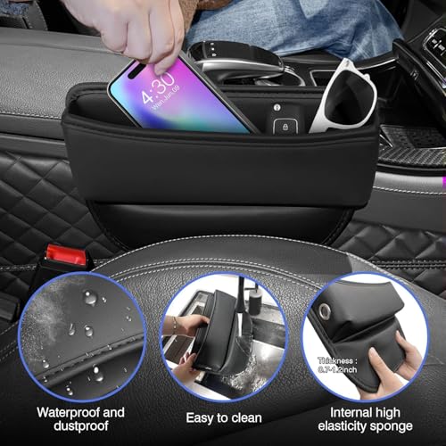 Image of Automaze Car Seat Gap Filler Organizer, Premium Leather Seat Gap Filler for Car Truck SUV, Universal Seat Gap Storage Box, Adjustable Car Seat Storage Box for Phones, Glasses, Wallets, Keys (Black)
