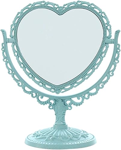 Lurrose - Espejo estético de tocador con forma de corazón, espejo de maquillaje de doble cara con espejo de mesa de 360 grados con soporte para